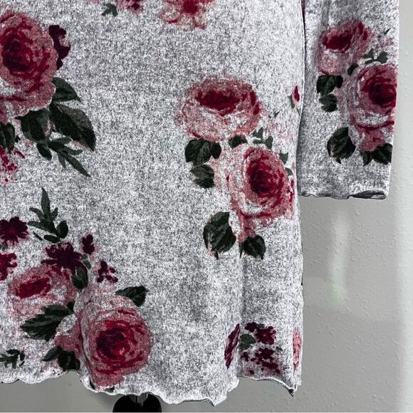 High neck floral long sleeve light sweater dress - Picture 5 of 13